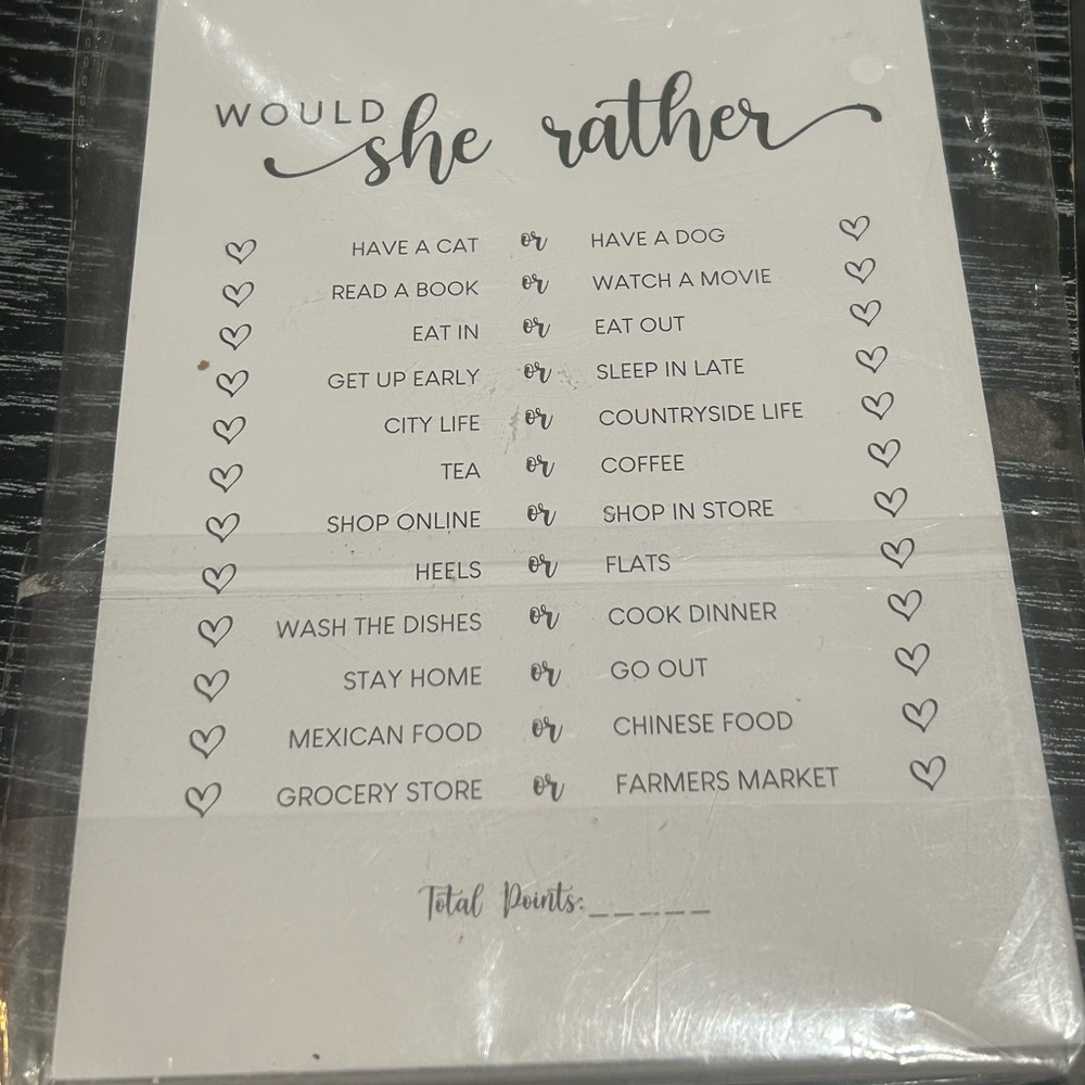 Would She Rather Game Card